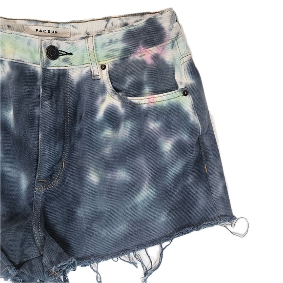 Pacsun High Rise Festival Shorts Womens 26 Tie Dye Frayed Hem Distressed Denim - Picture 4 of 7